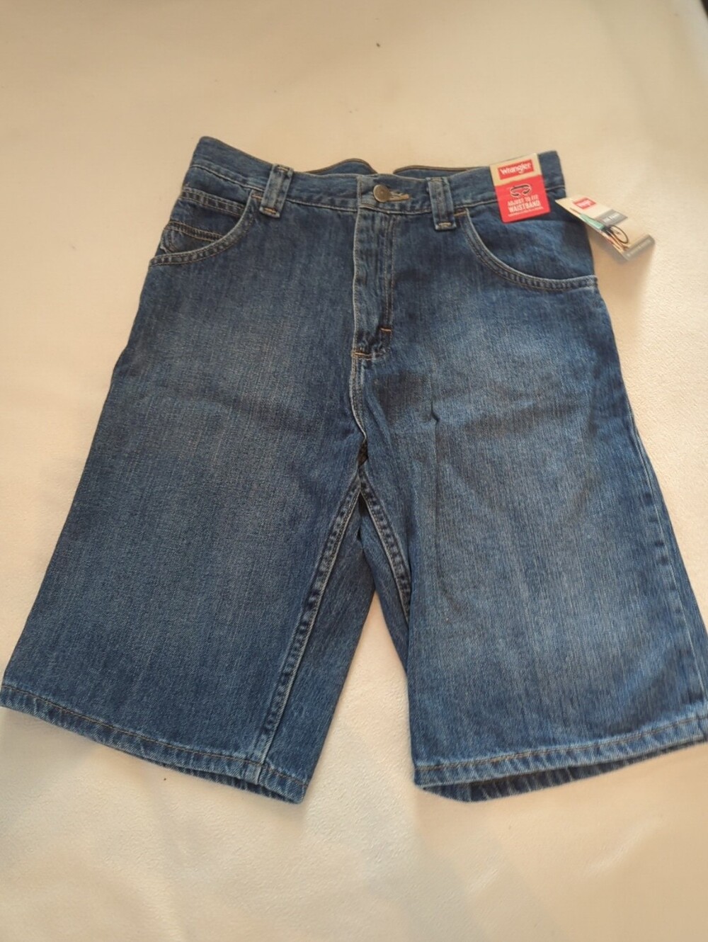 Wrangler Boys Blue Denim Cotton Shorts Size 18 Regular Adjustable Waist Zip NWT